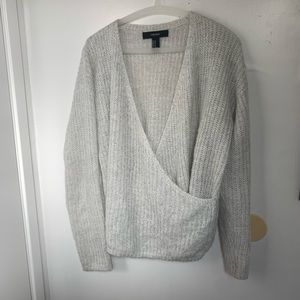 Light oversized knit surplice sweater bone color